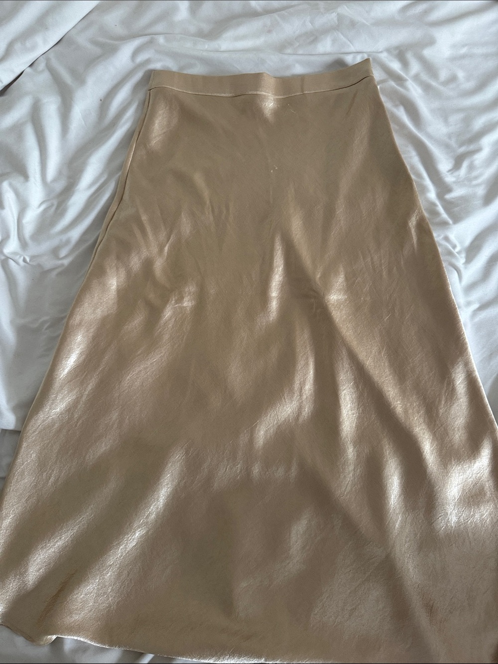 Beige A-Line Faux Leather Midi Skirt